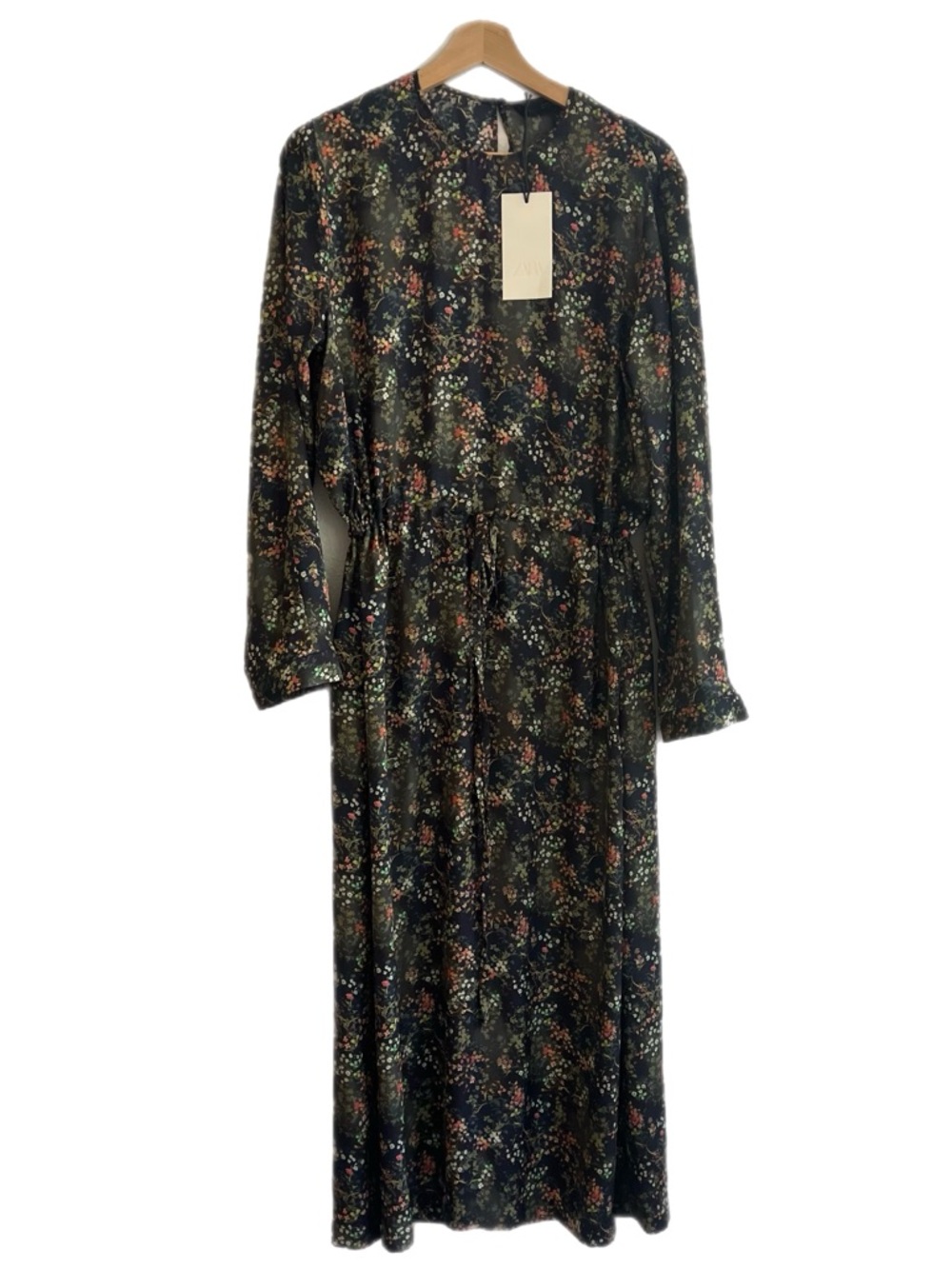 Zara Dark Green Floral Long Sleeve Maxi Dress